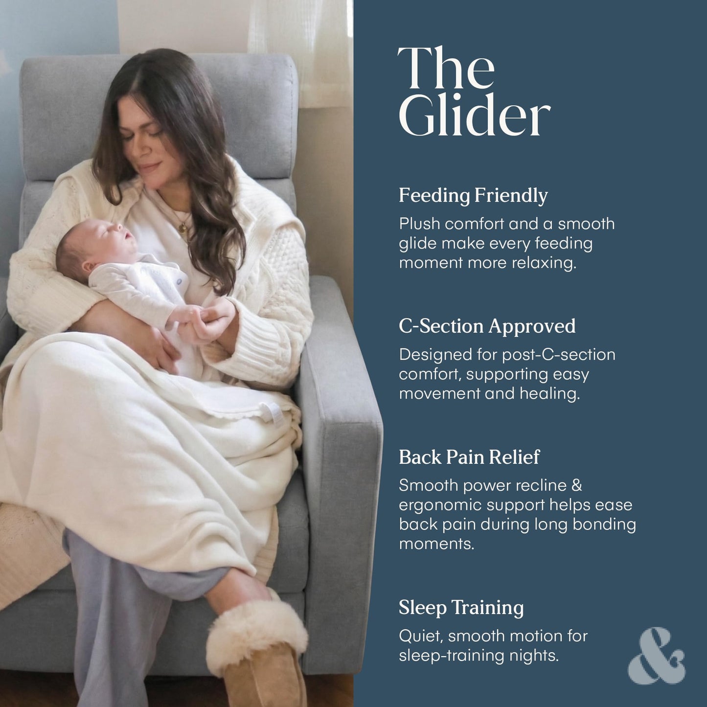 Nurture& The Glider Premium Power Recliner Nursery Glider Chair with Adjustable Head Support | Designed with a Thoughtful Combination of Function and Comfort | Built-in USB Charger (Gray)