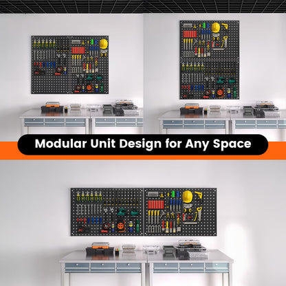 ENJOYWOOD Pegboard, 2 PCS 24"×16" Metal Peg Board Panels Black Modular Wall Organizer Kit with 30 Hooks, Dual-Size Hole Design for Home Tool Storage, Garage Organization, Kitchen, Office, Craft Room