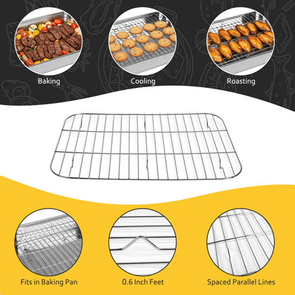 2 Pcs 12.7"15.5" Stainless Steel Roasting Pans with Handles, Baking Pan for Oven with 2 Pcs Flat Racks, Heavy Duty, Dishwasher Safe Rectangular Lasagna Pan with Handles for Turkey Chicken, Silver