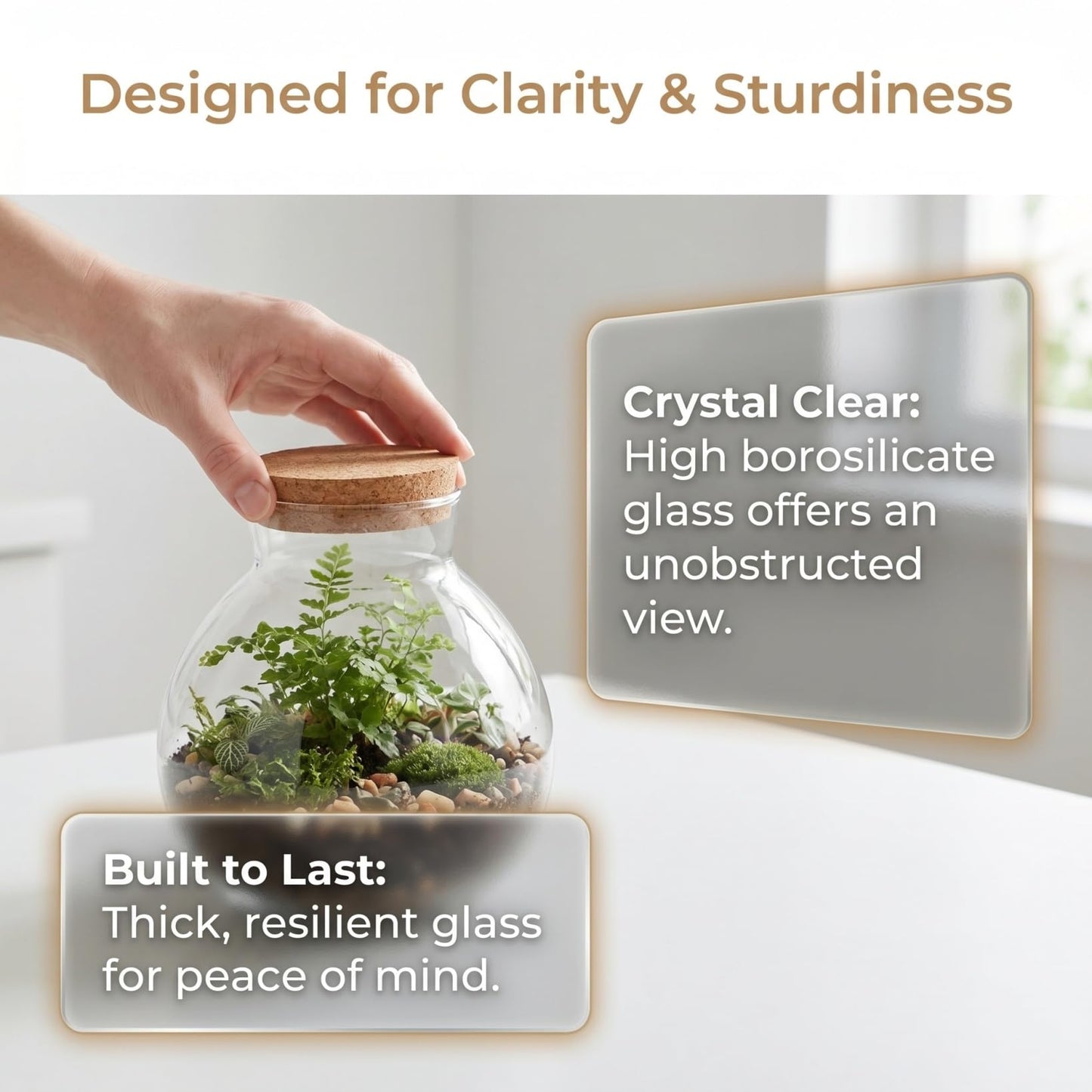 Glass Terrarium Bottle with Cork Lid, Round Jar for Micro Landscape DIY Plant Terrarium Moss Crafts Home Decor Kitchen Storage Container, 5.90X6.29X5.90 Inch