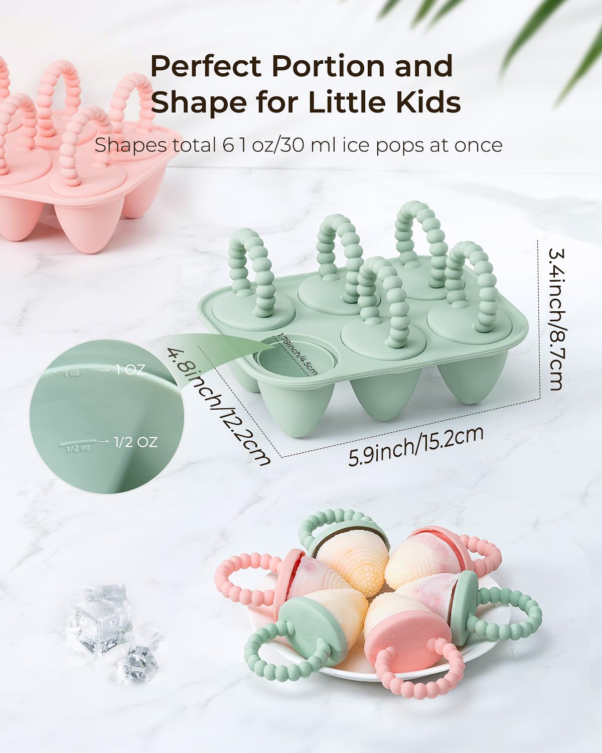 All-Silicone Baby Popsicle Molds with Sticks, AODISTUCE 1 oz Popsicles Molds for Babies Breastmilk Popsicle Molds for Teething Relief, Frozen Treats Maker Popsicle Maker Ice Pop Mold for Toddlers Kids