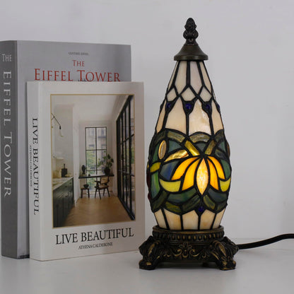 TCODTPOL Small Tiffany Lamp Stained Glass Table Lamp 5.5X11 Inch Christmas Tree Lighthouse Mini Accent Memory Sympathy Antique Night Light for Bedroom Living Room (Blue Lotus)