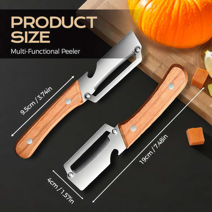2Pcs Multifunctional Vegetable Peeler for Kitchen, 2-in-1 Stainless Steel Vegetable Peeler with Wooden Handle and Bottle Opener, Stainless Steel Blade, Non-Slip Kitchen Vegetable and Fruit Peeler