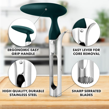 Zulay Kitchen Ultra Sharp Apple Corer Tool - Stainless Steel, Sharp & Serrated Blade Cores in Seconds - Easy to Use & Clean, Durable Apple Core Remover for Apples & Small Fruits - Dark Teal