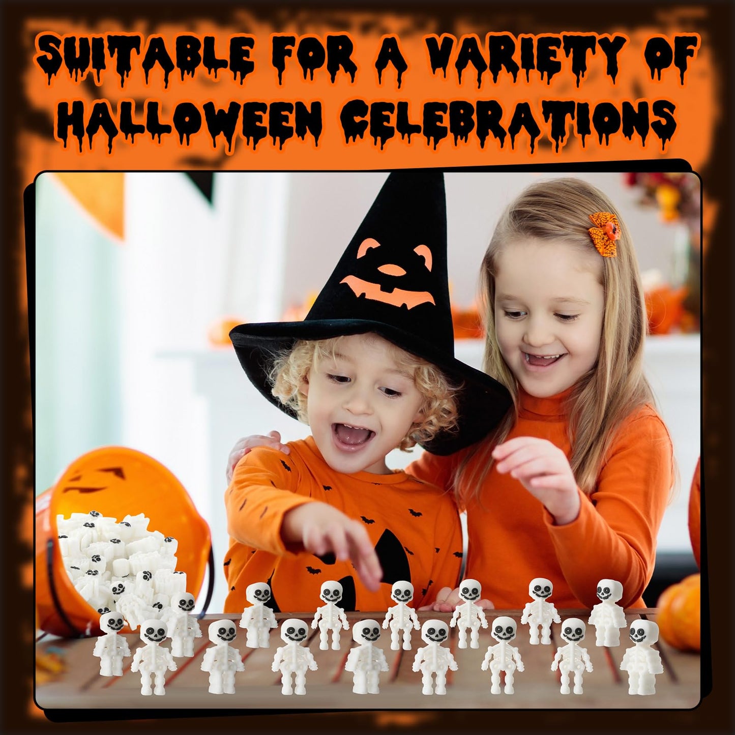 VioraWhite 50 Pcs Halloween Mini Skeleton Figures Tiny Resin Skeleton Figurines Miniatures Skulls Figures Ornaments for Halloween Party Favors Gifts to Hide and Seek Garden Dollhouse Decor(White)