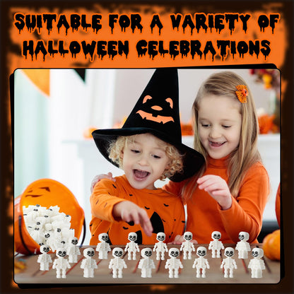 VioraWhite 50 Pcs Halloween Mini Skeleton Figures Tiny Resin Skeleton Figurines Miniatures Skulls Figures Ornaments for Halloween Party Favors Gifts to Hide and Seek Garden Dollhouse Decor(White)