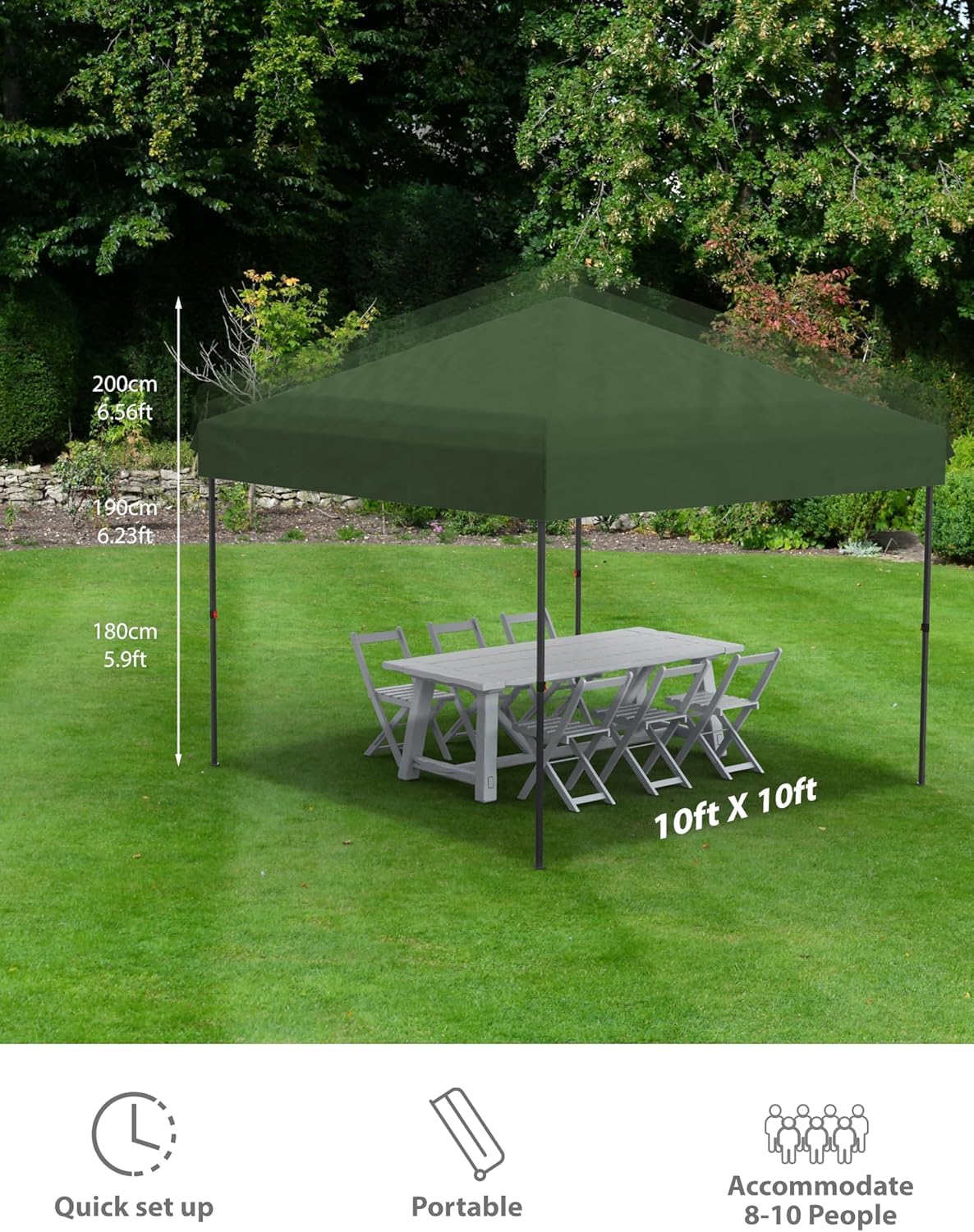 10x10 Ft Heavy-Duty Pop-Up Canopy Tent, One-Person Instant Setup, No Removable Sidewalls, Commercial-Grade Shelter for Outdoor Events, Markets, Sports, Parties