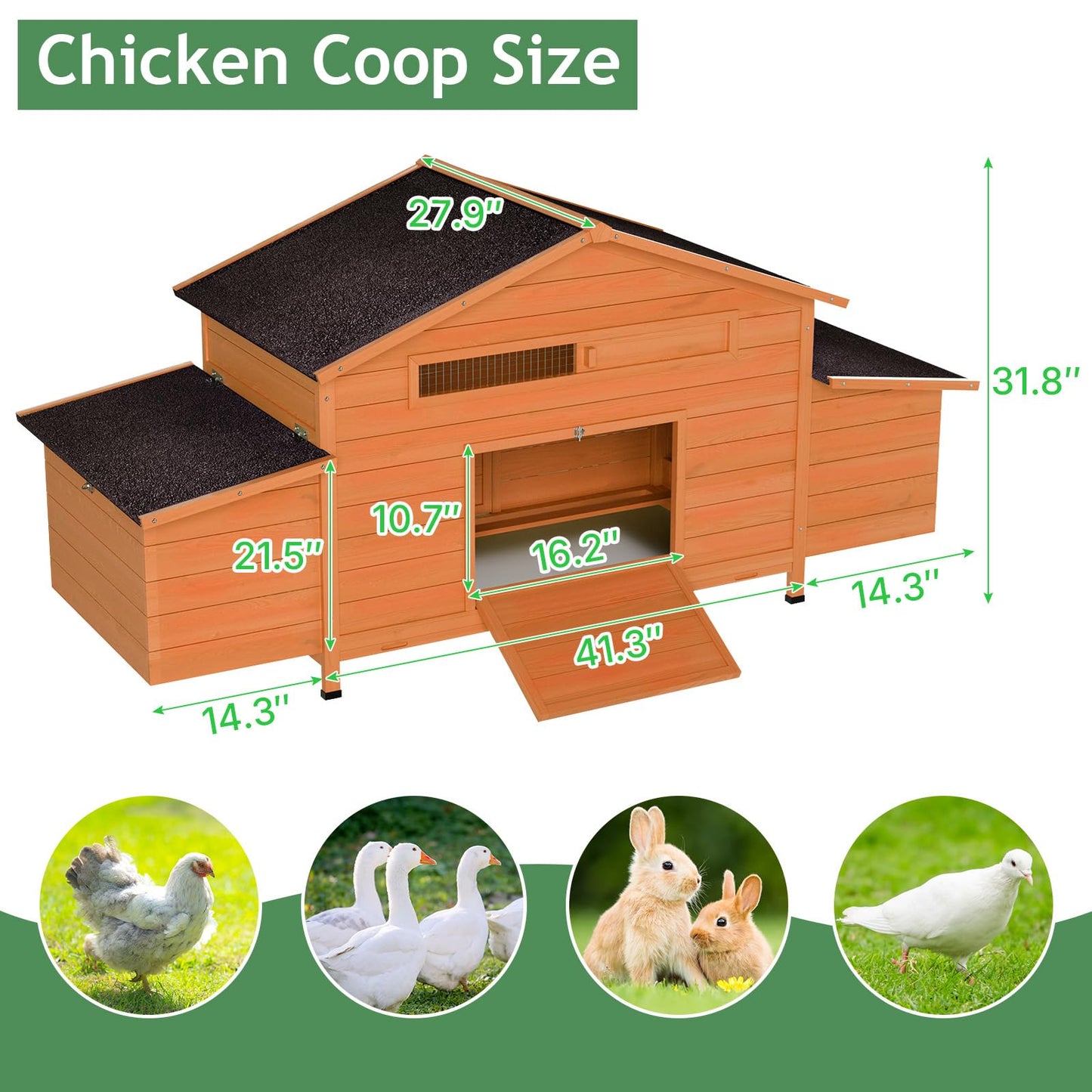 Yafylly 70" Chicken Coop for 2-4 Chickens Outdoor Wooden Hen House Poultry Pet Hutch for Backyard with Nesting Box, Wood
