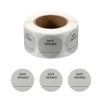 PATIKIL 500 Pcs Date Opened Stickers Roll, 1.25 Inch Food Storage Labels Removable Freezer Labels Adhesive Food Labels for Inventory Organized Kitchen Containers, Gray and Black