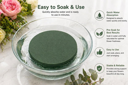 6 Pack Floral Foam Blocks Round 6.5 Inch, Green Flower Foam for Fresh and Artificial Flowers, Wet Dry Foam for Floral Arrangements, DIY Flower Supplies