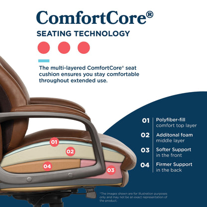 La-Z-Boy Nova Executive Office Chair - Ergonomic High Back Desk Chair with AIR Lumbar Support - Comfortable ComputerChair for Home Office - Vegan Leather - Cognac Brown