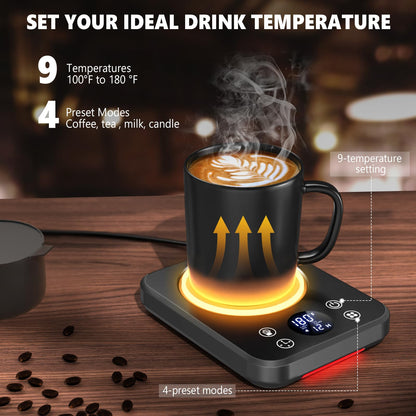Mug Warmer - Coffee Cup Warmer for Desk with Auto Shut Off, Timer, 10 Temperature Settings, Coffee Warmer Plate, Ideal Office & Home Gift (Black)