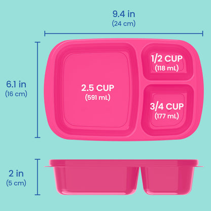 Bentgo Easyboxes - Original Stackable Lunch Boxes - Reusable 3-Compartment Food Containers for Kids and Adults - Bento Lunch Box for Meal Prep, School, & Work - BPA Free, Set of 10 (Jewel Brights)
