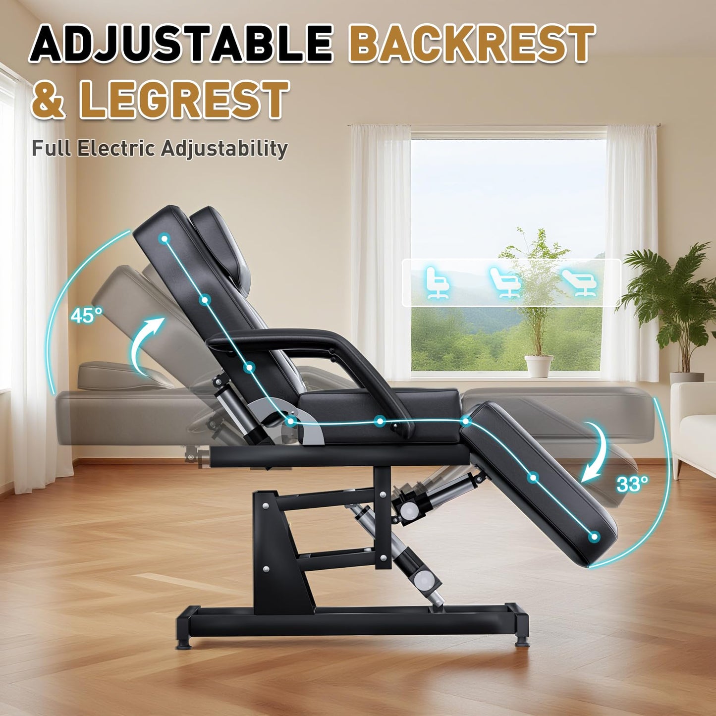 kaiwrxin Fully Electric Massage Table with Lift, 1500lbs Capacity - Professional Adjustable Facial Bed for Estheticians, Spa & Waxing, Heavy-Duty 550lbs Capacity 2r1 (Black - Fully)