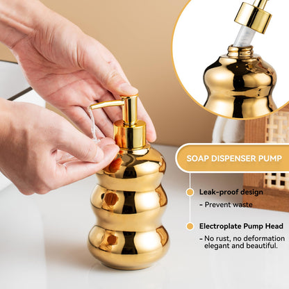 Gold Bathroom Accessory Set, 3-Piece Gold Ceramic Bath Accessories Set with Tray, Lotion Dispenser, and Tumbler for Luxurious Bathroom Decor