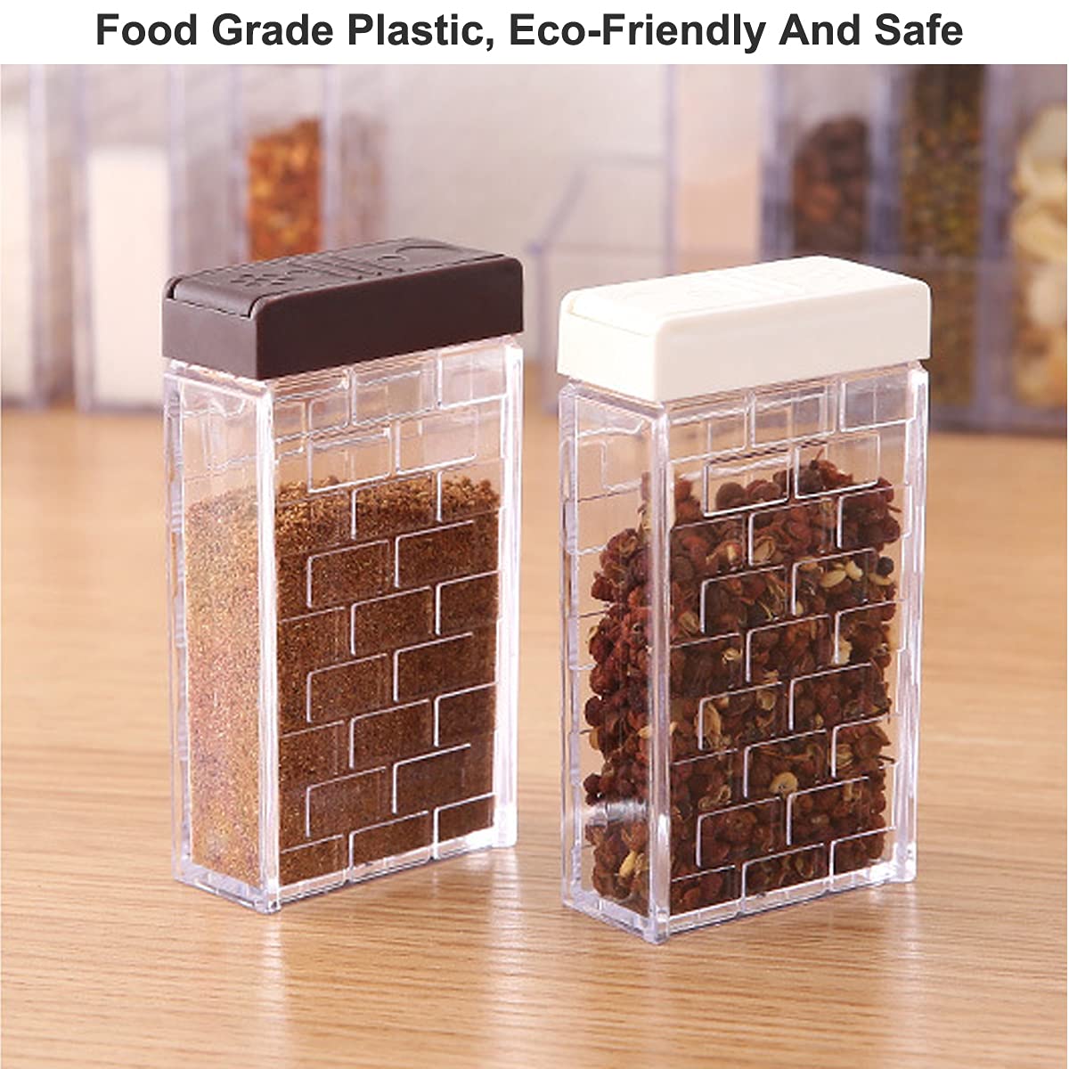 Anberky 12 PCS Spice Shaker Jars, Salt and Pepper Shakers Set, Seasoning Shaker Boxes Condiment Set, Plastic Spice Dispenser Cases Clear Seasoning Storage Container Bottles with Lid & Tray (#A)