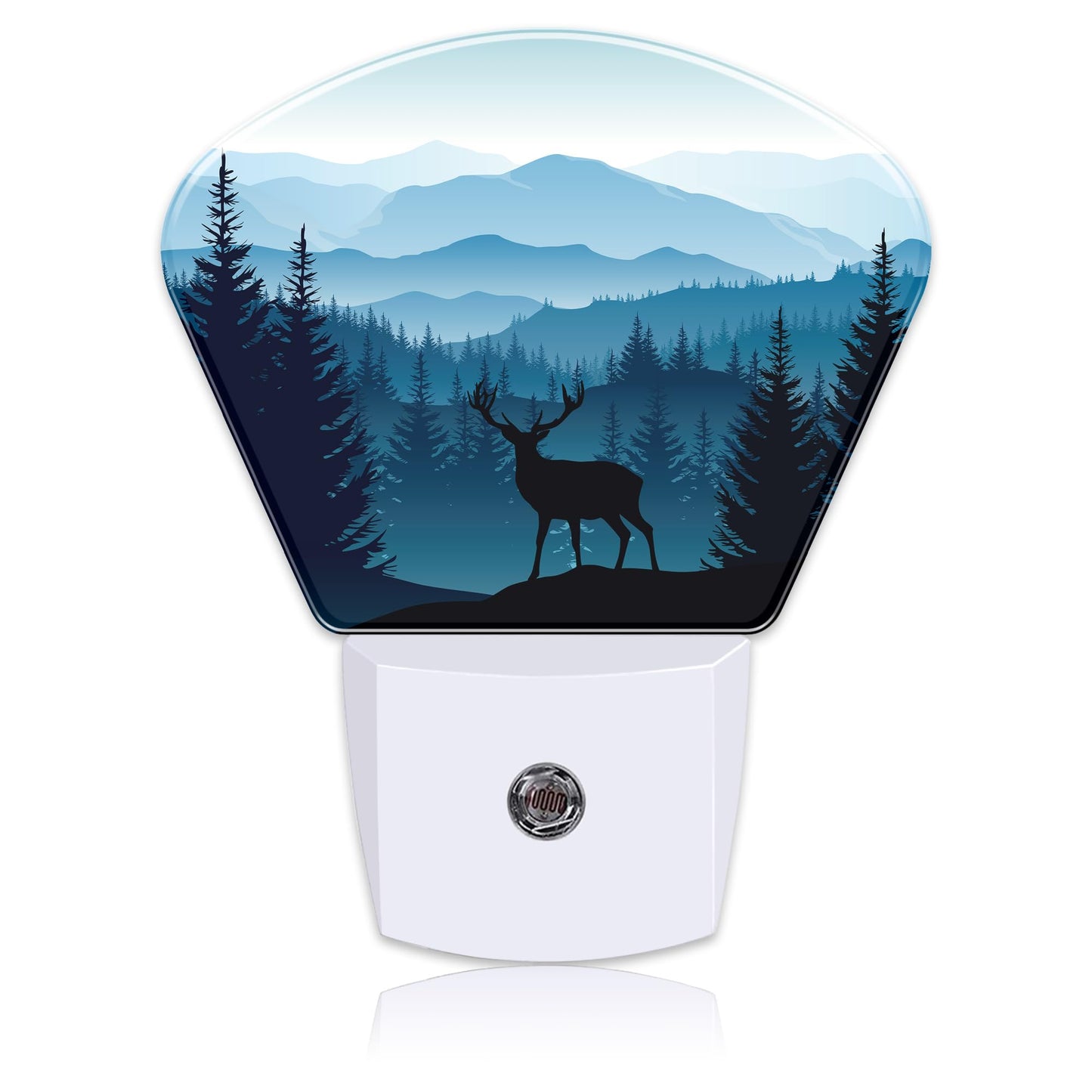 Uiaoiais Blue Misty Mountains Plug in Night Lights, Deer Nightlight Plug Into Wall Dusk to Dawn Sensor for Kid Girls Boys Women Men Bedroom, Hallway, Kitchen, Bathroom, Stairs Decor