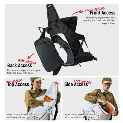 VSGO Pocket Ranger Outdoor Backpack - Expandable, Suitable for Outdoor Activities, with 24 Attachment Points (White, 35-42L)
