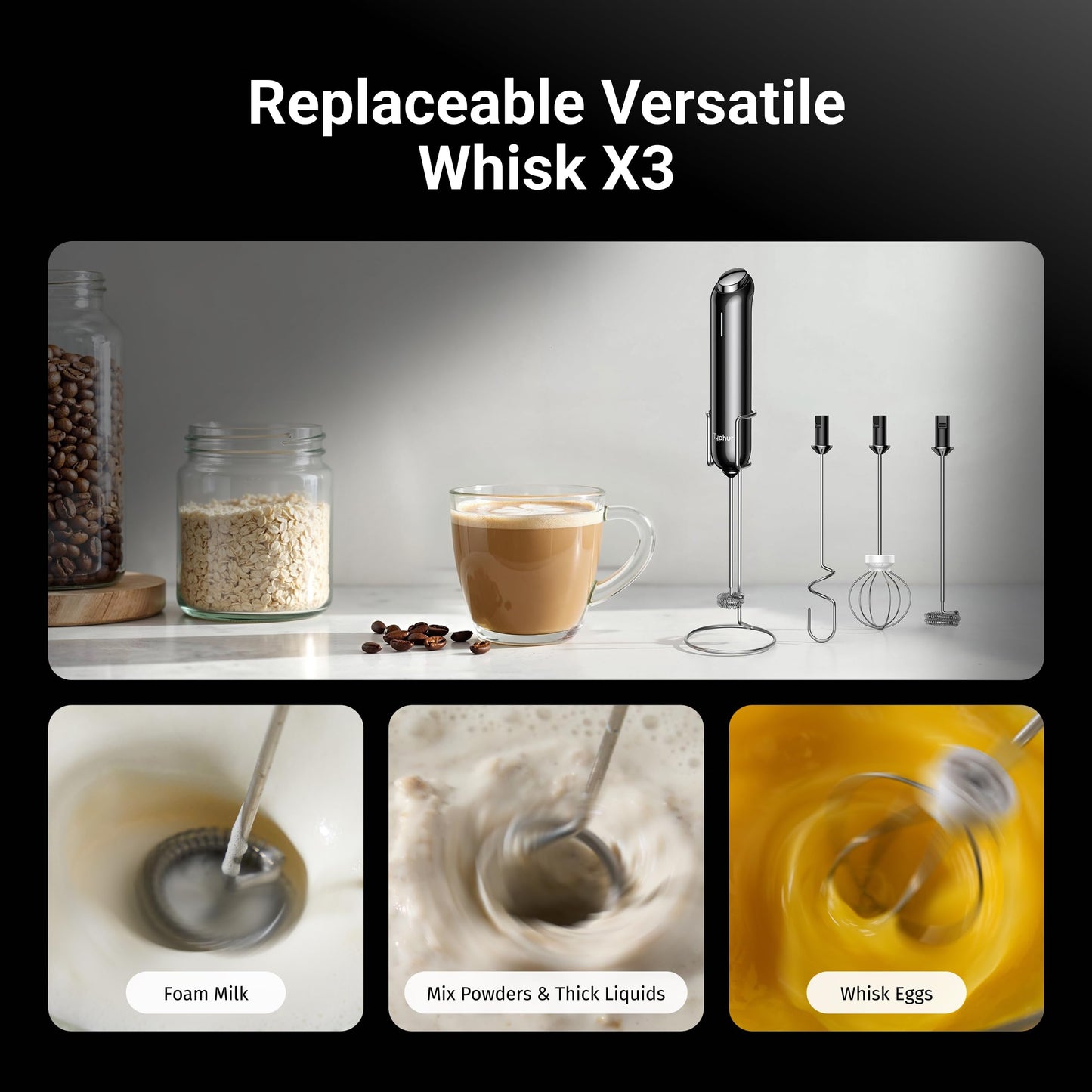 InstaWhisk Milk Frother with Variable Speed, Rechargeable Coffee Frother Wand with Detachable Double Whisk, Drink Mixer Handheld Electric Stirrer for Latte, Cappuccino, Matcha, Almond Milk (Orange)