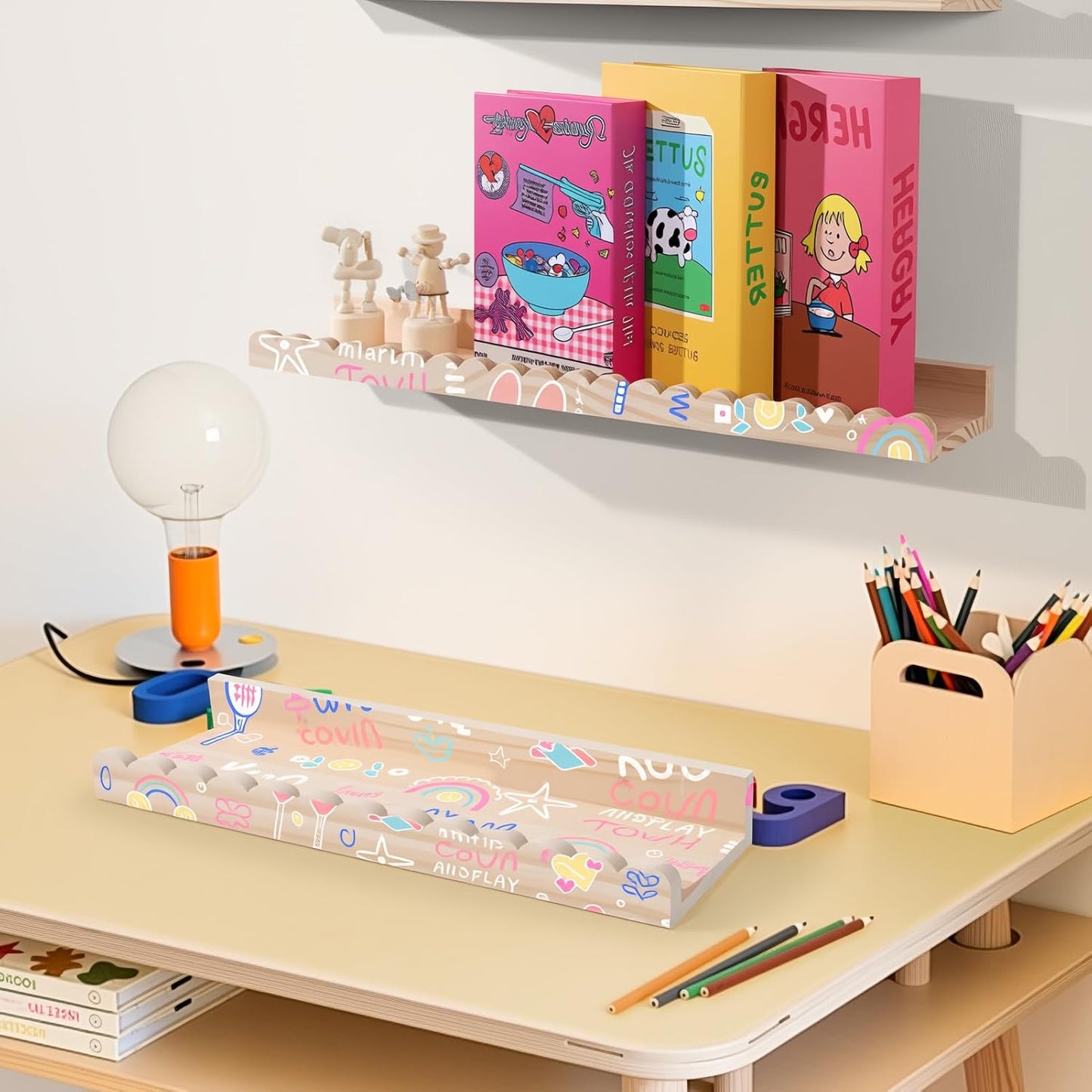 2-Pack 48 Inches) NEXHOME PRO Nursery Book Shelves, Solid Pine Wood Floating Shelves for Wall Kids, Wall Mounted