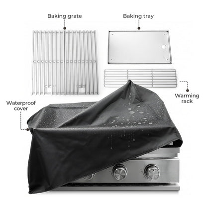 Premium Built In 4 Burner Propane Gas Grill, ALL-Thickened 304 Stainless Steel, 32,000 BTU with 516sq.in. Cooking Space, Baking Tray & Grates,for Patio Backyard Parties Barbecue