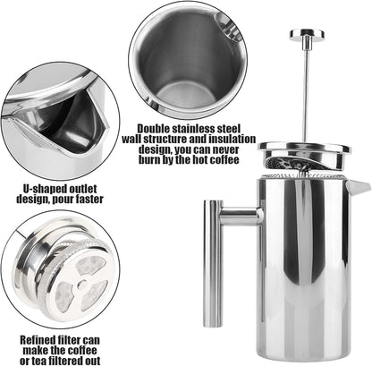 ciciglow French Press Coffee Maker, 27Oz (800ML) Insulated Stainless Steel with Precision Filter, Dishwasher Safe