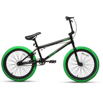 cubsala Freestyle BMX Bike, 20 Inch Yaphet Bicycle for Teen Beginner and Adult Riders, Bike with Hi-Ten Steel Frame, Black with Green Tires