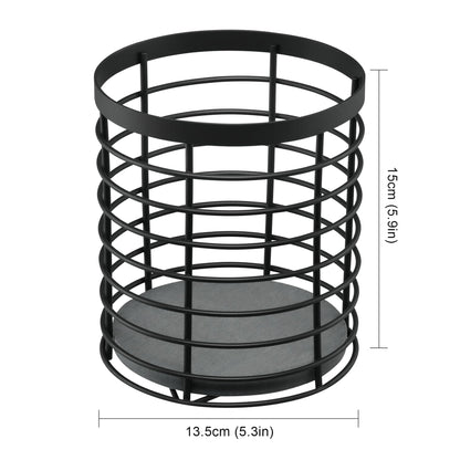 DTONIMA Utensil holder - Large Round Utensils Holder with Diatomaceous Base Matte Black Cooking Utensil Holder,Kitchen countertop Utensil Organizer (Metal)