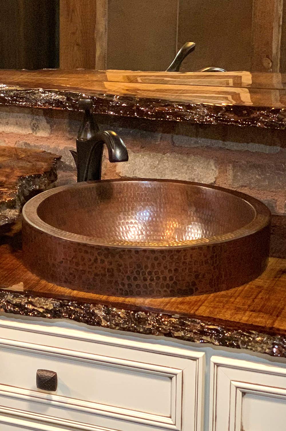 Premier Copper Products VR15SKDB 15-Inch Round Skirted Vessel Hammered Copper Sink