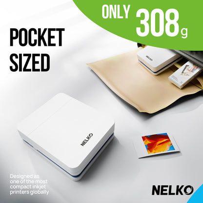 Nelko Photo Printer, 2x3 Portable Wireless Smartphone Printer, PP01 Mini Color Instant Inkjet Printer, Sticky-Back Photos, Bluetooth Compatible with iOS & Android, App Editing, White