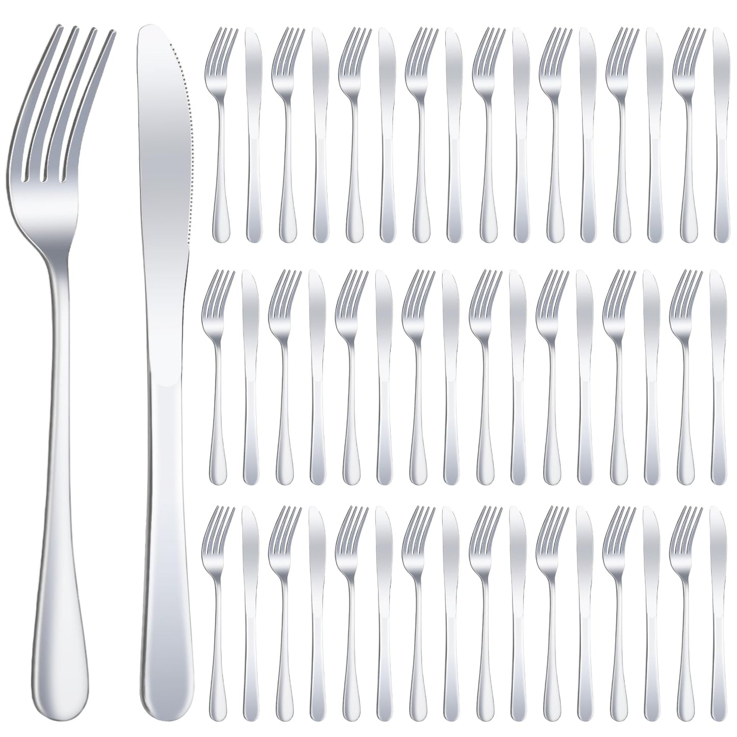 24 Pcs Stainless Steel Silverware Dinner Fork and Knife Set Flatware Forks Silver Tableware Cutlery Set Bulk for Kitchen Restaurant Home (8.1X 1 Inch, 8 X 0.8 Inch)