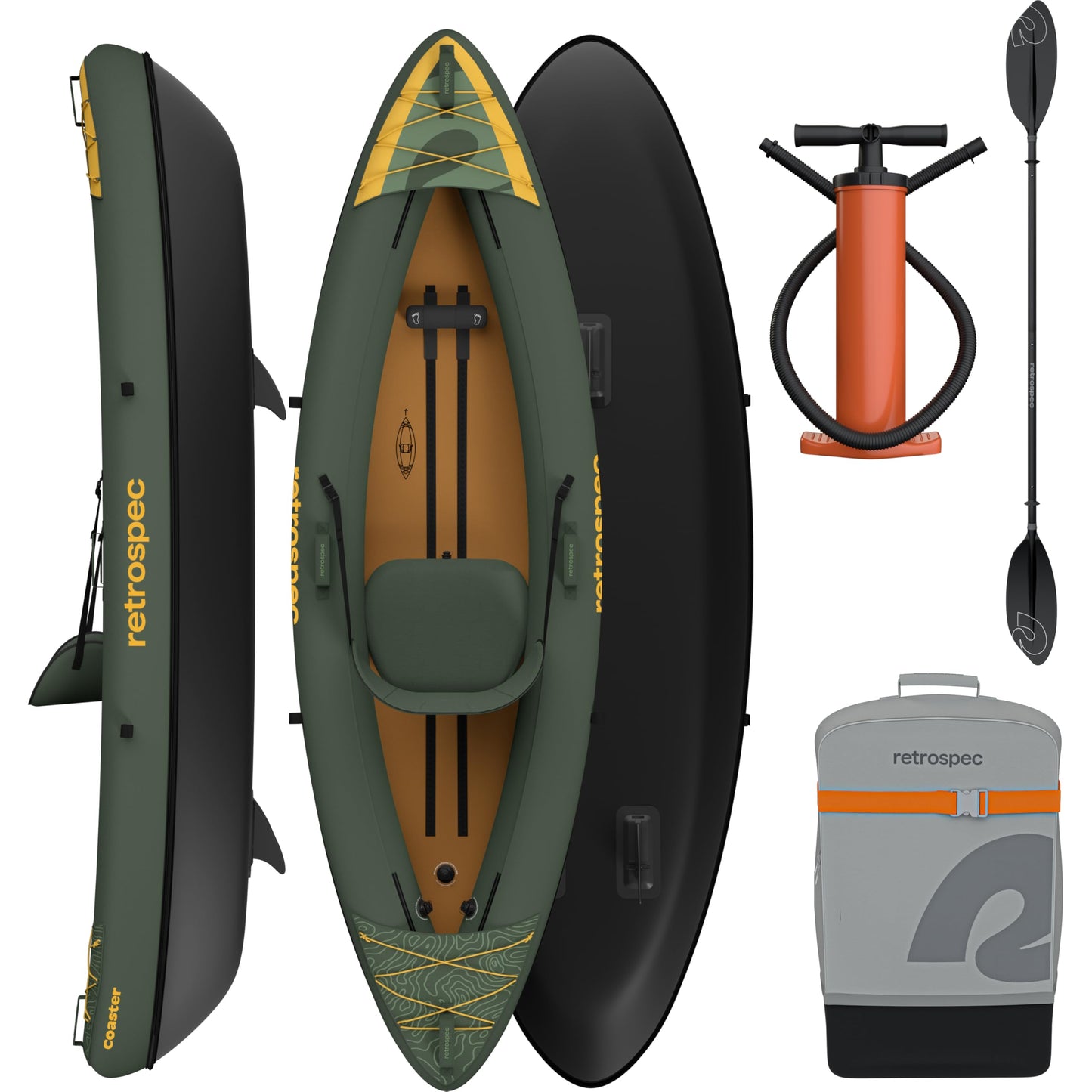 Retrospec Coaster Single & Tandem Inflatable Kayak for Adults - Blow Up Kayak, 220 & 440lb Capacity, Portable Lightweight Kayak with Paddle, Pump & Carry Bag