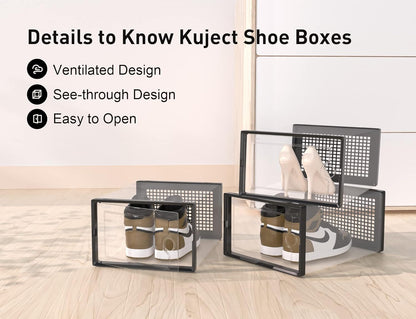 Kuject X-Large Shoe Storage Boxes Organizers Clear Plastic Stackable 12 Pack, Sneaker Containers, Toy Storage Organizer