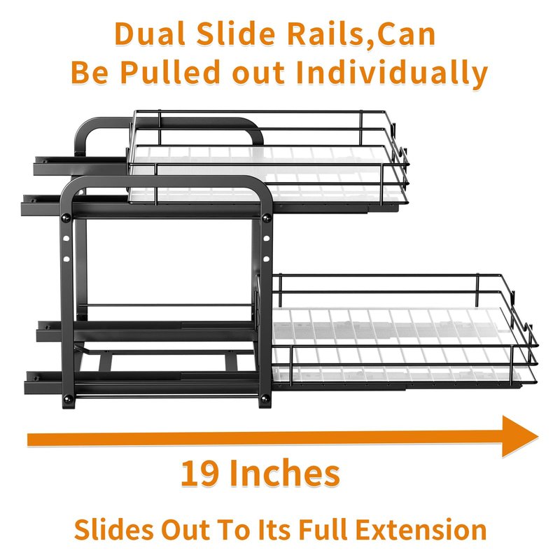 RCHYFEED Spice Rack Organizer for Cabinet, 2 Tier Slide out Spice Organization for Inside Cabinets & Pantry, Heavy Duty Adjustable Metal Spice Racks for Seasoning Organizer (13.5" Wx10.5 Dx9.5 H)