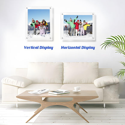 JUOIFIP 2 Pack 8.5x11 Acrylic Floating Picture Frame for Wall Mount, Clear Magnetic Photo Frame for Kids Artwork Changeable,Certificates Documents Frames for Family,Office,Wedding