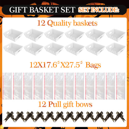 Kolewo4ever 36Pcs 12 Pack Halloween Basket Boo Basket Set 8x10inch Ghost Baskets for Gifts Empty to Fill with Baskets Empty Bags Pull Bows for Halloween Holiday