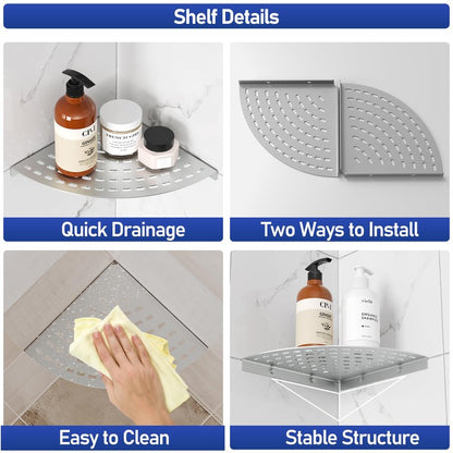 LFBA 2 Pack Corner Shower Shelves 304 Stainless Steel Shower Corner Shelf Brushed Nickel Bathroom 8 in Prevent Rust Drilling Installation