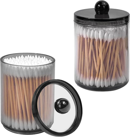 Skiennix 2-Pack Black Plastic Qtip Holder - Stylish Bathroom Vanity Organizer for Cotton Swabs & More