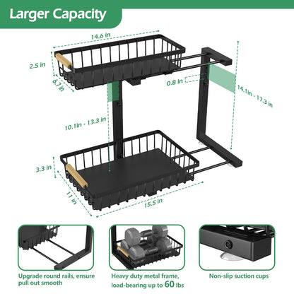 ADRIMER Under Sink Organizer 2 Packs, Pull Out Kitchen Sink Organizer, 2 Tier Slide Out Kitchen Organizers and Storage Bathroom Under Cabinet Storage Shelf, Black