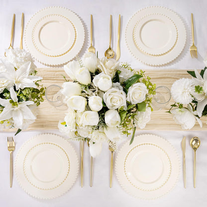 U-QE 60PCS Ivory Plastic Plates - Beaded Ivory Plates Disposable Heavy Duty - Perfect for Party, Baby Shower, Wedding, Birthday - Include 30PCS 10inch Dinner Plate & 30PCS 7inch Dessert Plate