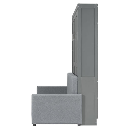 Merax Full Size Murphy Bed, Wood Multi-Function Wallbed with Sofa, Wooden Slat Support for Kids, Teens, Adults, Gray
