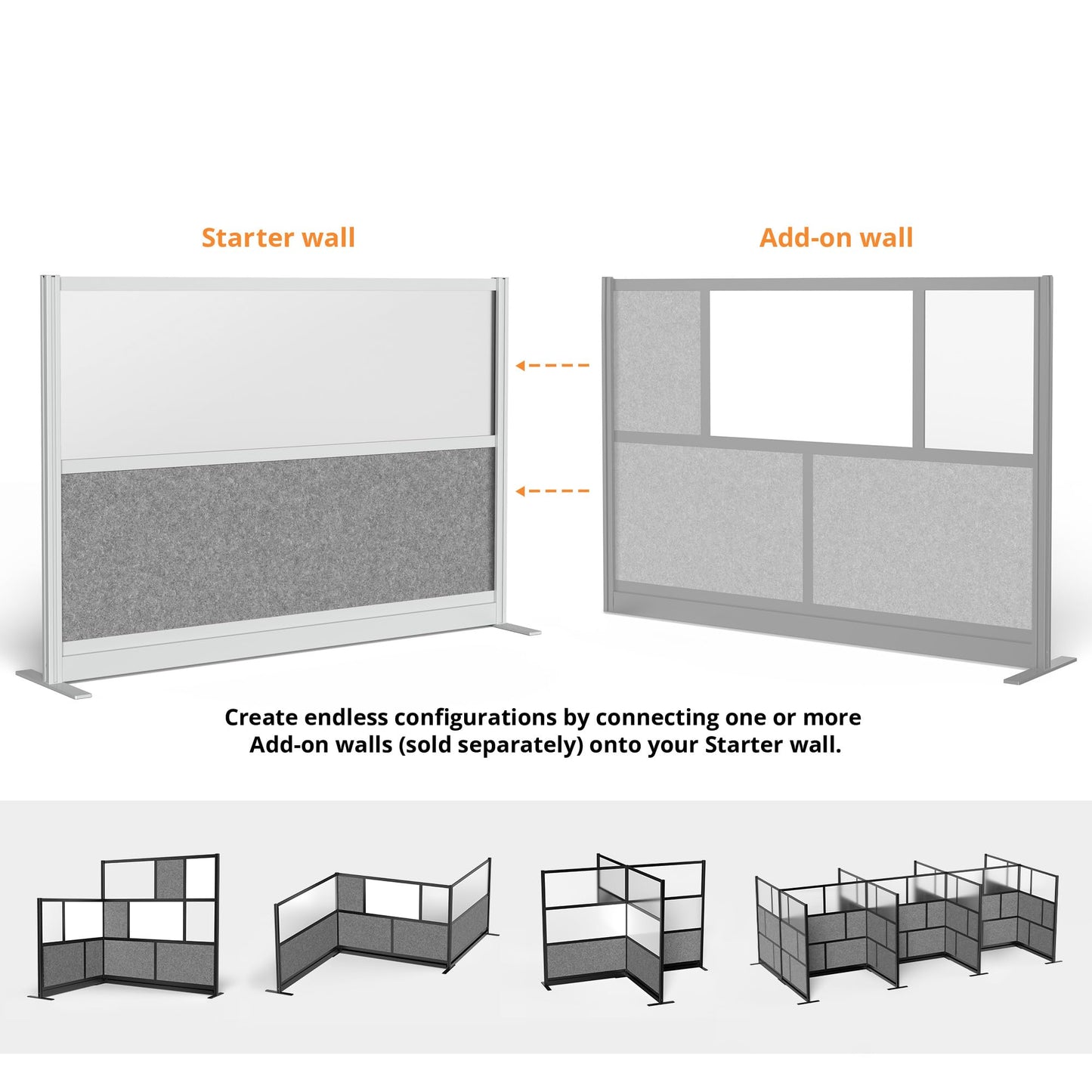 Stand Up Desk Store Expanse Modular Wall | 70'' x 48'' Wall | Expandable Partition Room Divider with Rearrangeable Frosted Acrylic & Sound Absorbent Wide Panels (Silver Frame)