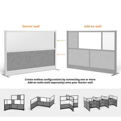 Stand Up Desk Store Expanse Modular Wall | 70'' x 48'' Wall | Expandable Partition Room Divider with Rearrangeable Frosted Acrylic & Sound Absorbent Wide Panels (Silver Frame)