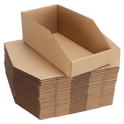 ZBEIVAN Corrugated Cardboard Storage Bins,12x6x4.5inch, 35 Packs, Brown
