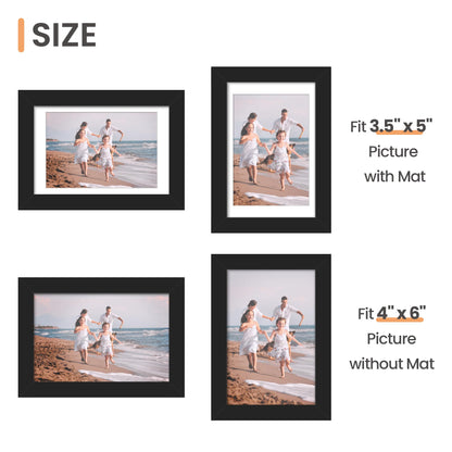 upsimples 4x6 Picture Frame Set of 10, Display Pictures 3.5x5 with Mat or 4x6 Without, Multi Photo Frames Collage for Wall or Tabletop Display, Black
