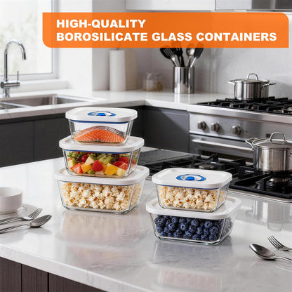 PARAPOINT Vacuum Seal Borosilicate Glass Containers for Food Storage, 4 Sizes (S M L XL) Compatible with Desktop and Handheld Vacuum Sealer Machines, Airtight Lid Set