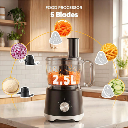 OLIXIS Food Processor 10.5 Cup, Vegetable Choppers with Slicing Shredding Chopping Kneading, Dishwasher Safe, Food Grinder, Stainless Steel Blades, for Smoothie Fruit Dough, 2.6QT, Black