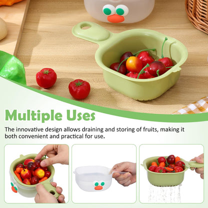 PRETYZOOM 3-Pack Fruit Washing Bowls with Drain Basket and Handle Stackable Kitchen Colanders for Efficient Fruit and Vegetable Washing and Draining 7.87X4.72X2.75 Inch