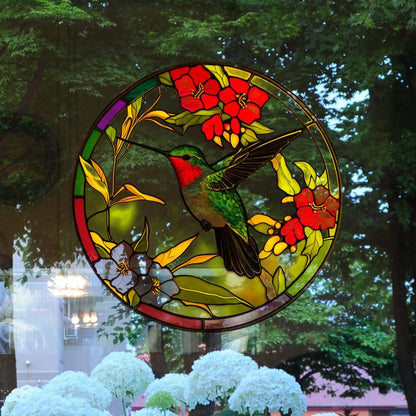 Hummingbird Static Glass Clings, Window Decals for Home Decor, Reusable Flower and Bird Design