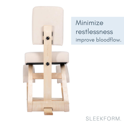 Sleekform East Austin Ergonomic Kneeling Chair with Back Support - Winter Linen and Wood Ergo Stool for Desk - Best Ergonomic Kneeling Office Chair for Posture and Leg Circulation